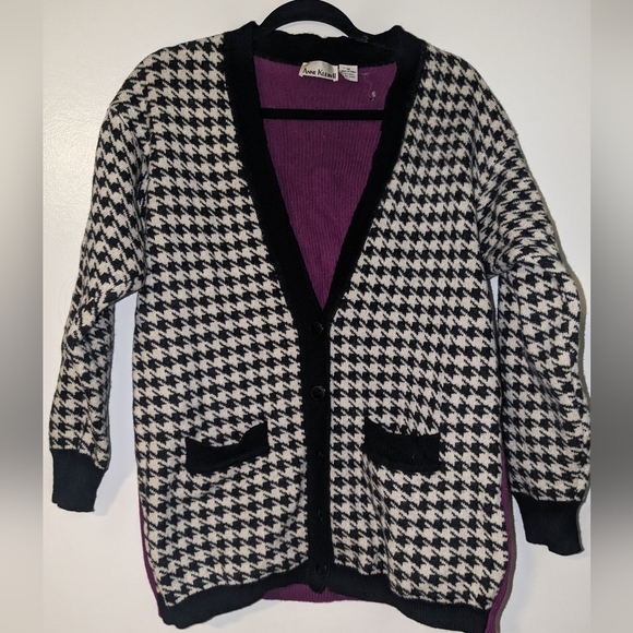 Vintage 90s Wool Houndstooth Cardigan - Picture 1 of 5